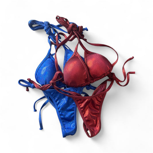 BOGO QS - Burgundy Red/ Royal Blue posing suits