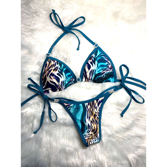 Teal Animal Print Posing Bikini