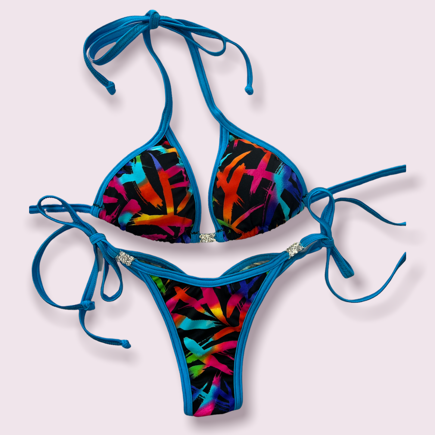 Abstract paint turquoise posing bikini