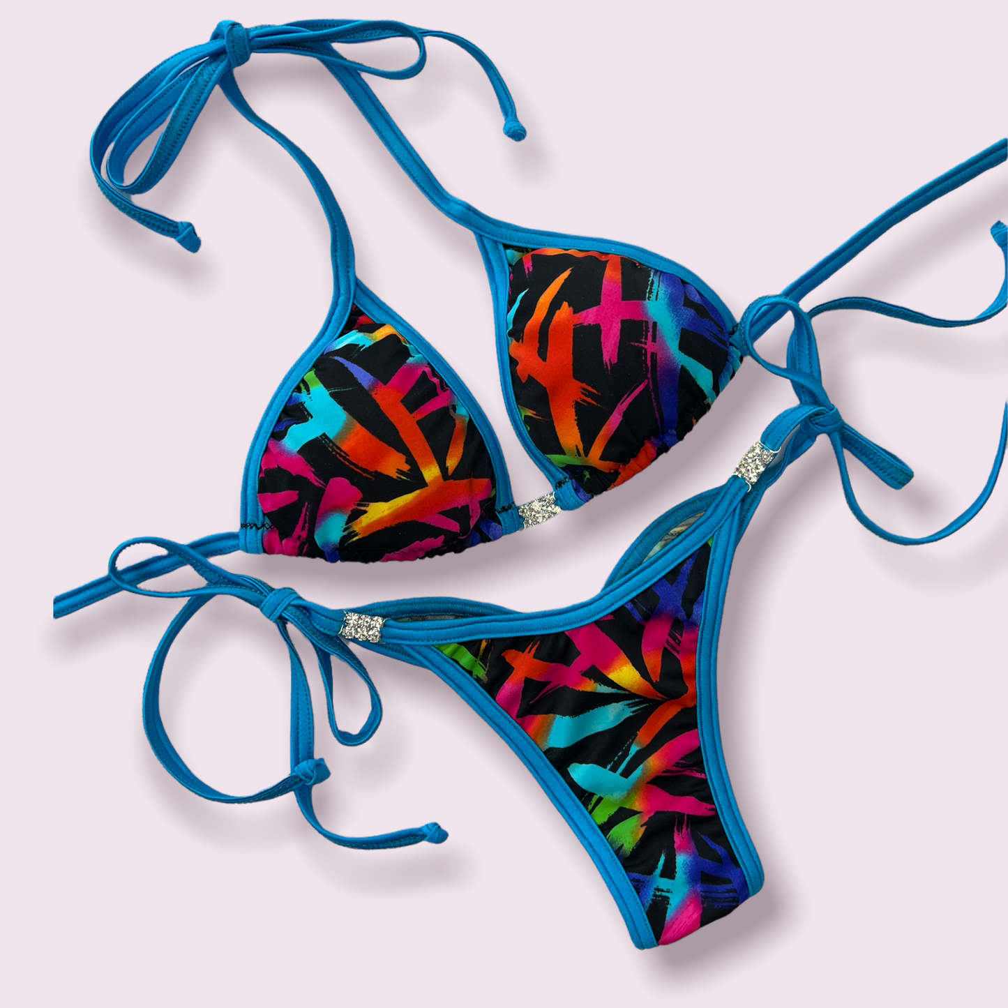 Abstract paint turquoise posing bikini