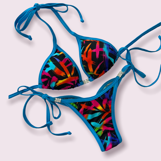 Abstract paint turquoise posing bikini