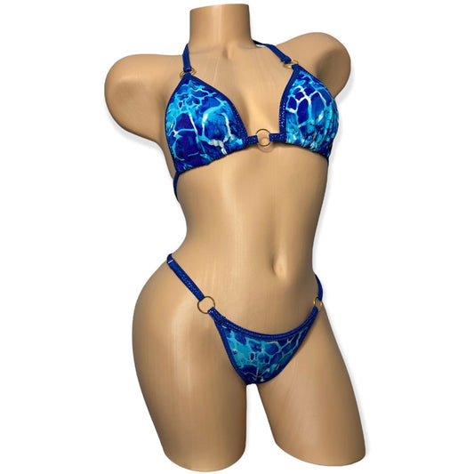 BLUE animal print posing suit - adjustable sides