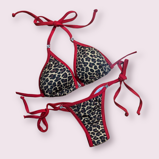 Red Cheetah posing bikini with bling
